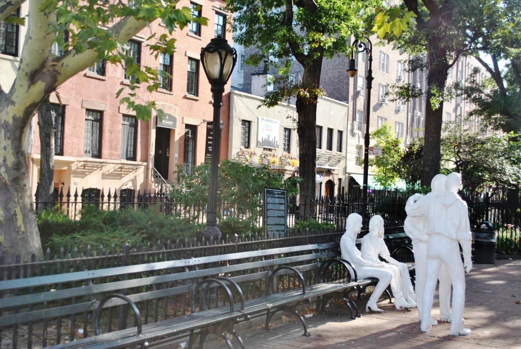 GAY LIBERATION / BY / GEORGE SEGAL / BRONZE CAST – 1980 / DEDICATED – 1992 / — / GIFT OF THE MILDRED ANDREWS FUND / TO THE CITY OF NEW YORK / Creative Commons Attribution-Share Alike 4.0 Beyond My Ken WikiMedia. https://commons.wikimedia.org/wiki/User_talk:Beyond_My_Ken. https://commons.wikimedia.org/wiki/File:Christopher_Park_(1).JPG